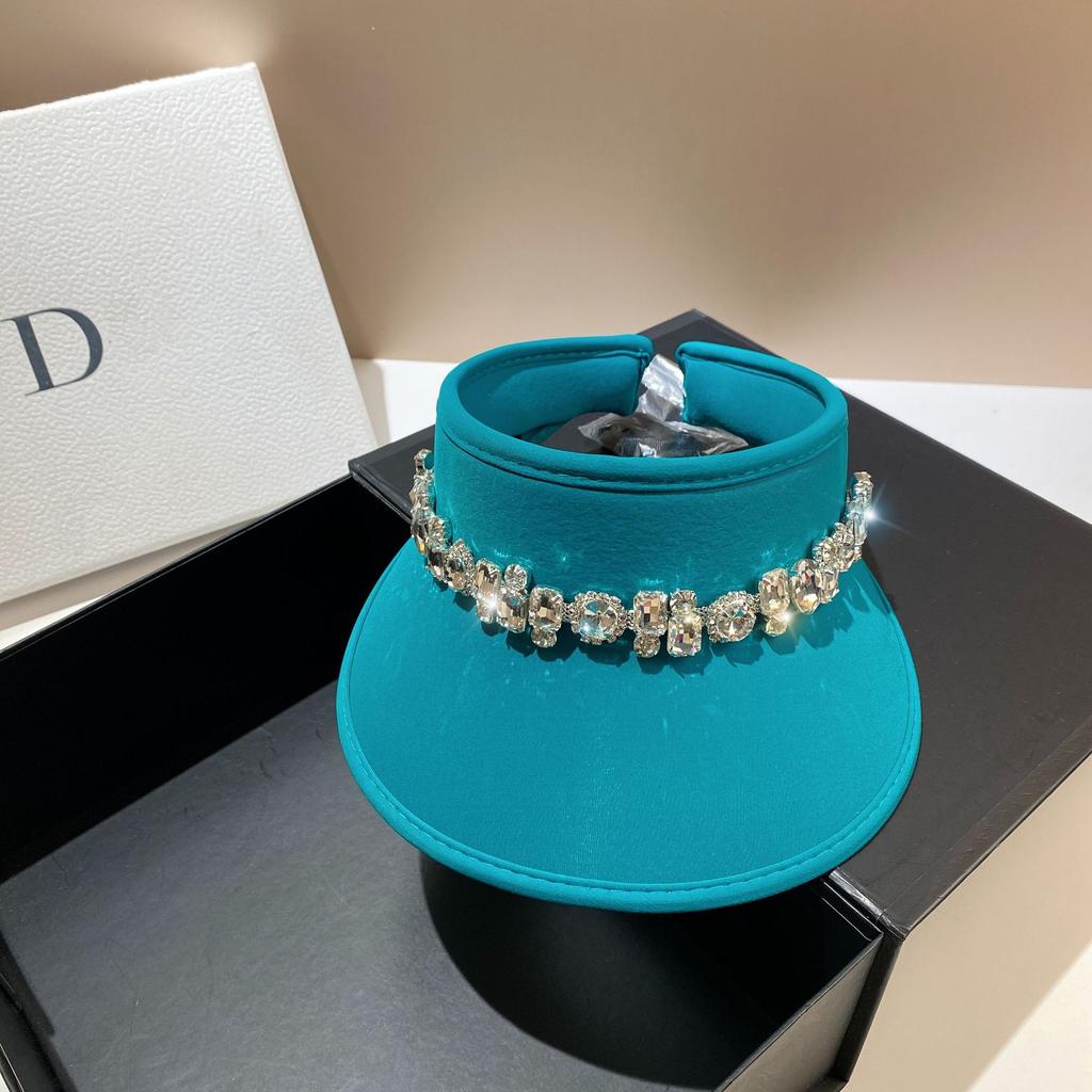 Light Luxury Rhinestone Sun Hat Summer Double-sided Ice Silk Optical Skin Beauty Anti-ultraviolet Empty Top Hat No Top Cap