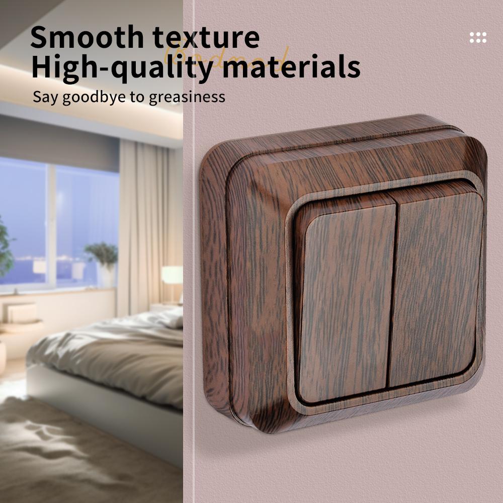 WESA Interrupteur Bouton Lumineux Surface Murale Bois EU Peinture Pulvérisée Plastique Extérieur 2 Touches 1 Voie Mur Extérieur Bascule Marche / Arrêt
