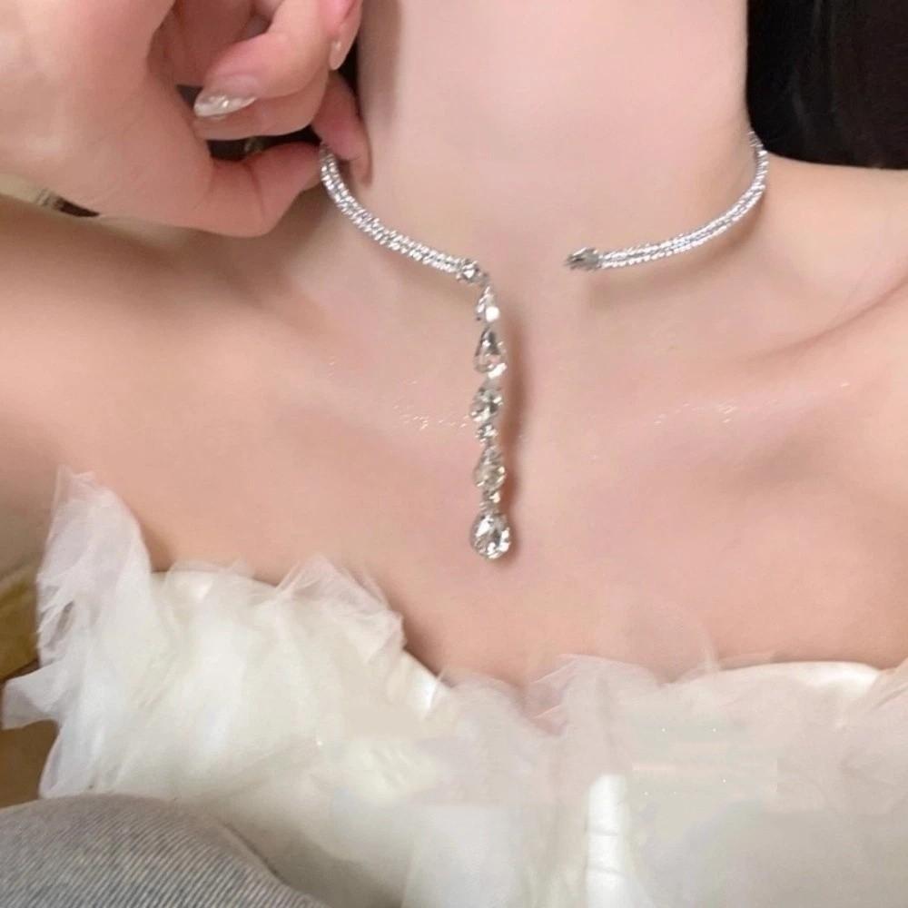 Sparkling Zircon Rhinestone Choker Water Drop Women Neck Jewelry Elegant Crystal Necklace Gifts