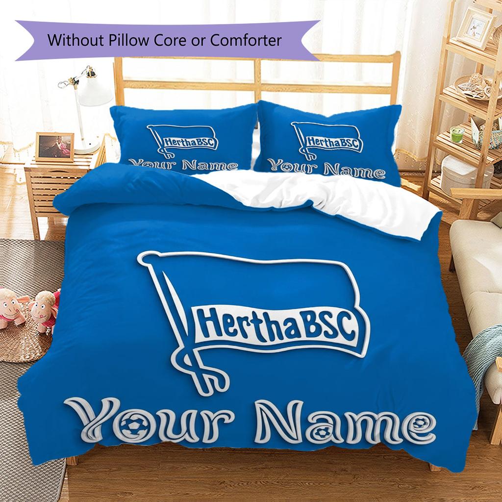 Hertha BSC Custom Name Pattern Bedding,Quilt Set Quilt Cover Pillowcase Home Birthday Gift(1 * Duvet Cover + 2 * Pillowcase, Without Core)