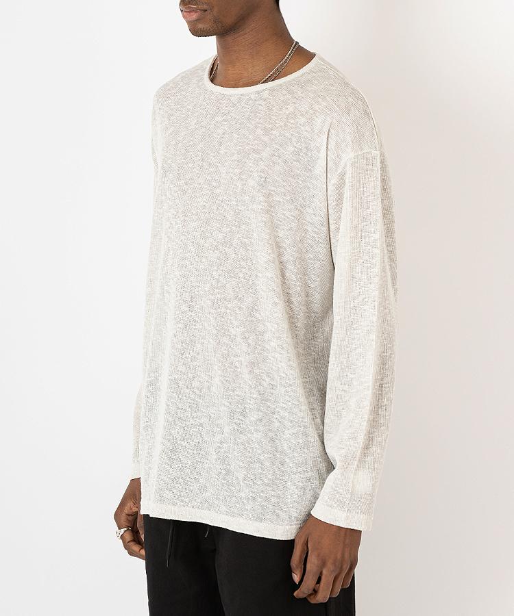 Seuteulaikeu Drop Shoulder Loose Fit Linen T-Shirt (Ivory)