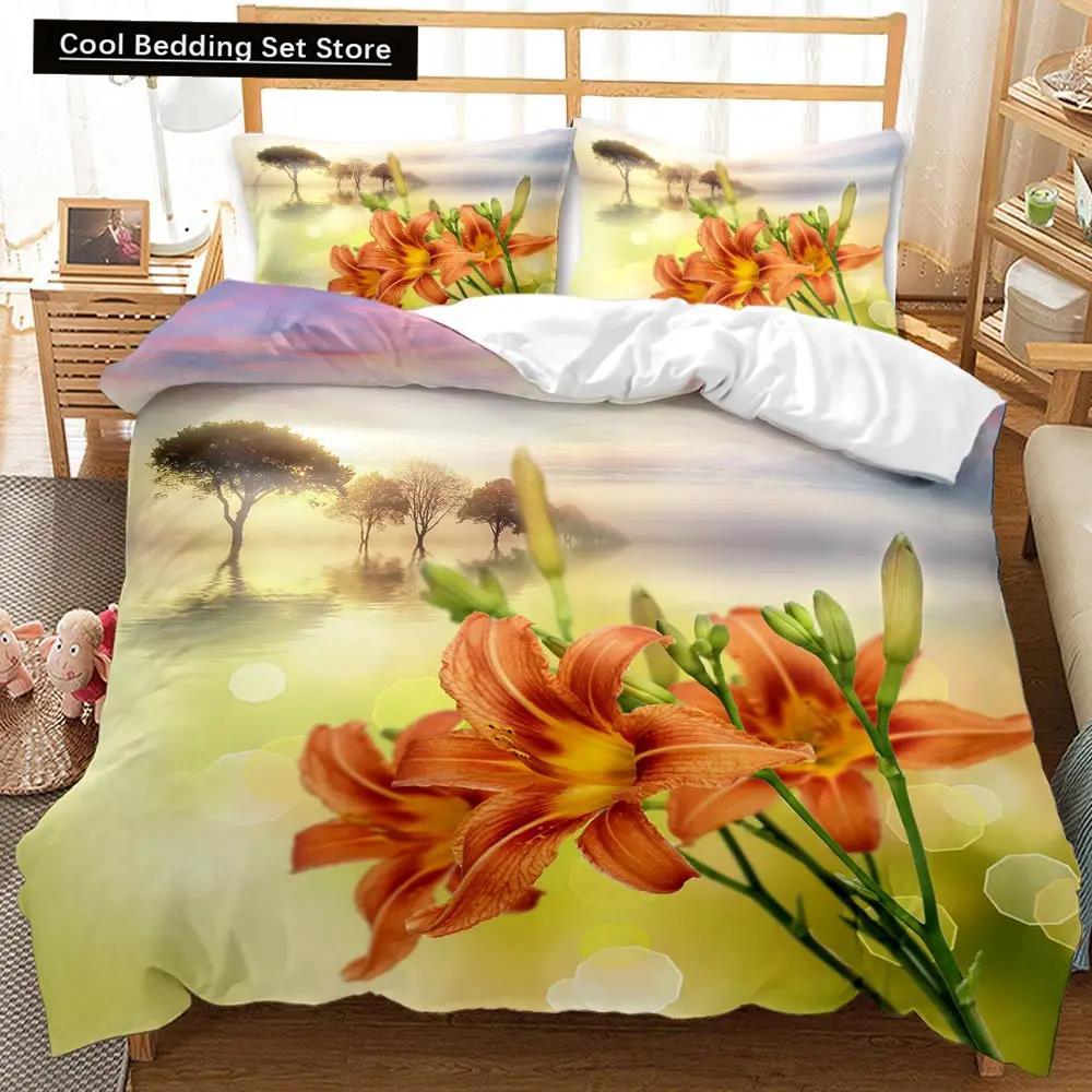 

Пододеяльник с изображением хризантемы, цветущие цветочные ветки, ботанический комплект постельного белья с натуральным рисунком, цветочное покрывало размера «king-size» из полиэстера EU single(135x200cm)