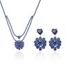New Double-Layer Zircon Heart Necklace and Earrings Set - Blue Fashion Trend Accessories
