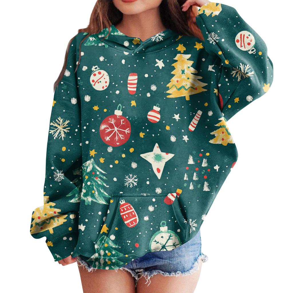 Sweatshirts For Teen Girls Hoodies Long Sleeve Drawstring Pullover Cute Oversized Hoodie Christmas Day