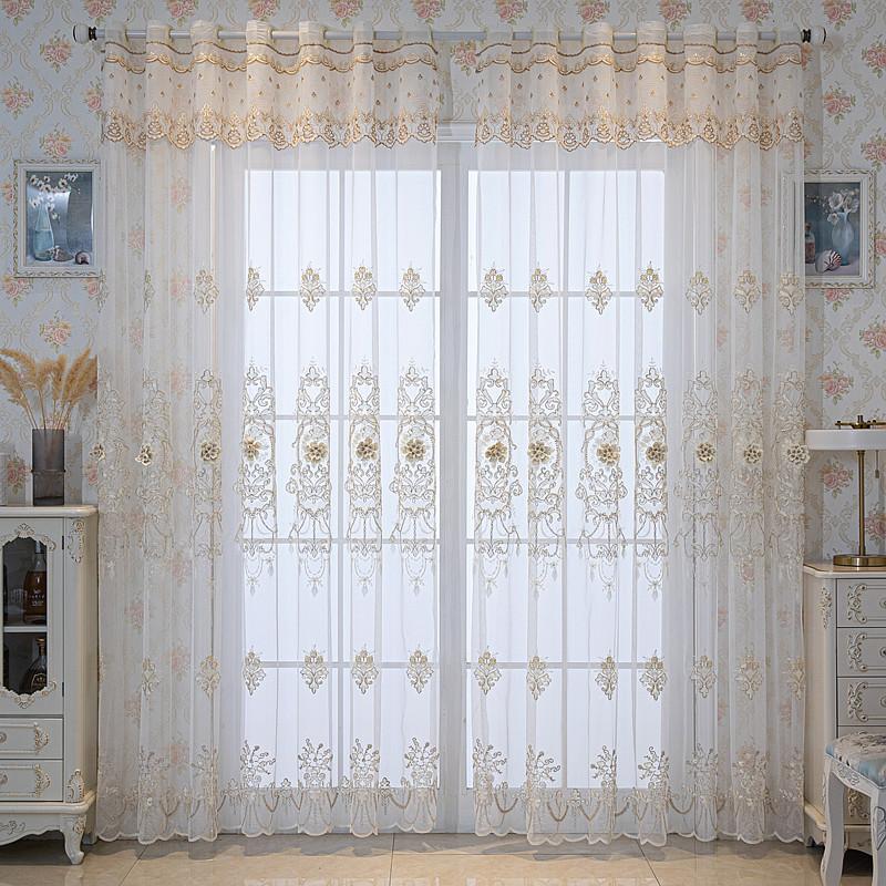 Embroidered Floral Curtains for Living Room, Bedroom, Balcony Contemporary Style Light-filtering Voile Drapes with Grommet Top All-season Sheer Window