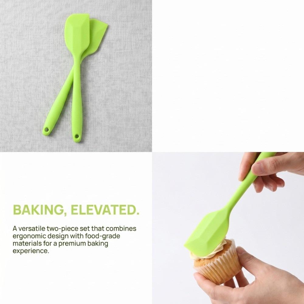 

2pcs Long Handle Silicone Spatula Set Silicone Baking Spatula Set Butter Cake Icing Jam зелений
