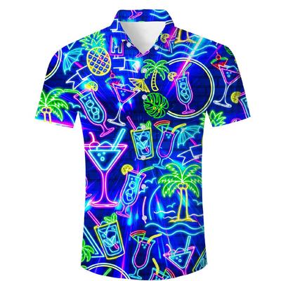 Mens Hawaiian Shirt Summer 3D Print Casual Short Sleeve Button Down Graphic Aloha Dress Shirts