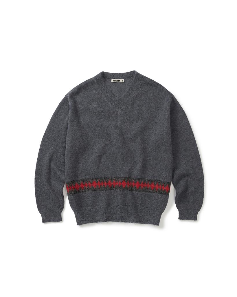 Kalagteo Kidmohair V-Neck Knit / Charcoal