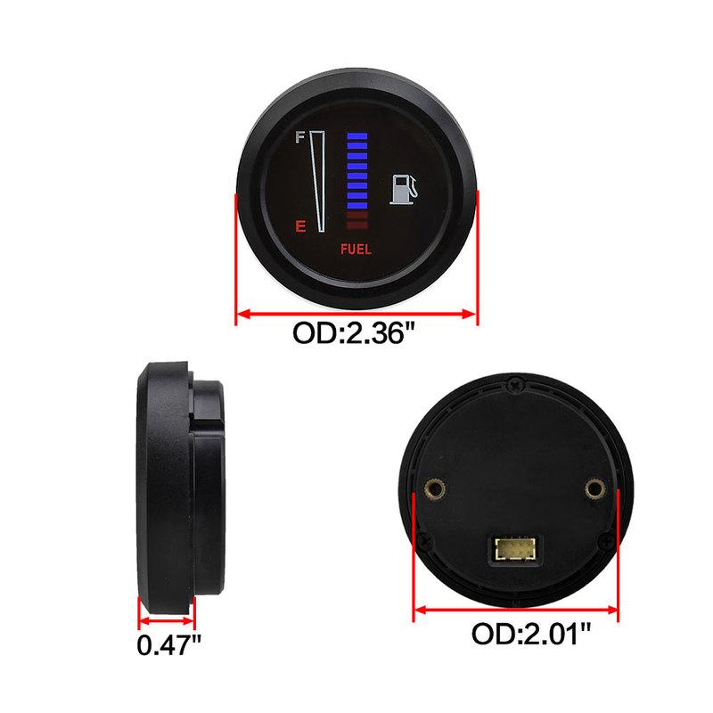 Universal 52mm 12V Fuel Level Gauge Car Motorcycle-10-Segment LED Display,Ultra-Thin Meter with Blue Backlight Easy Installation