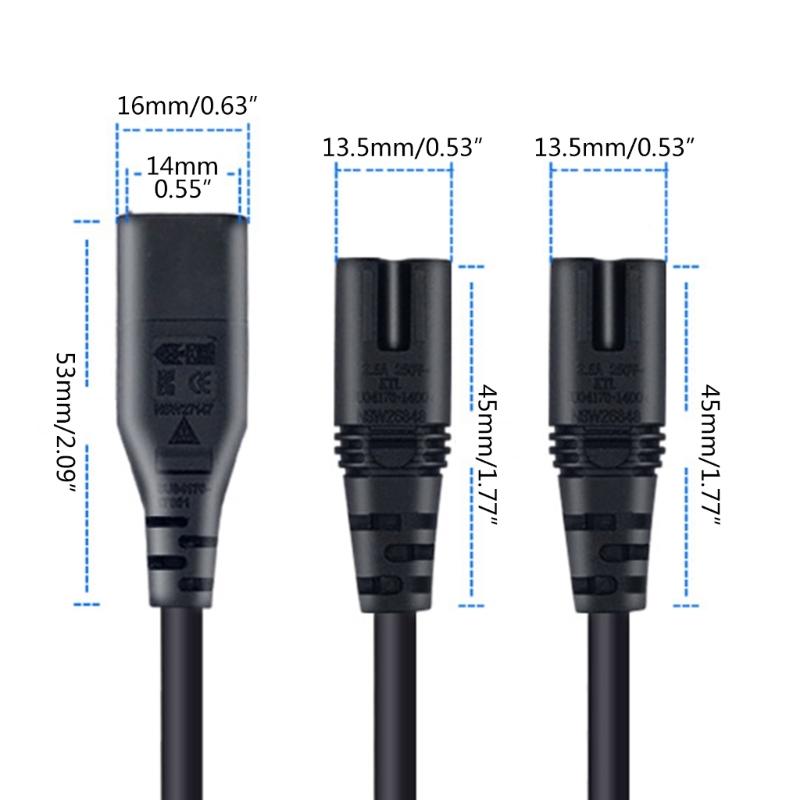 IEC320 C8 2-Pin Stecker auf 2xC7 Buchse Y-Split Stromkabel C8 auf 2 C7 IEC320 2-Pin Figur 8 Stecker auf 2 Buchsenkabel