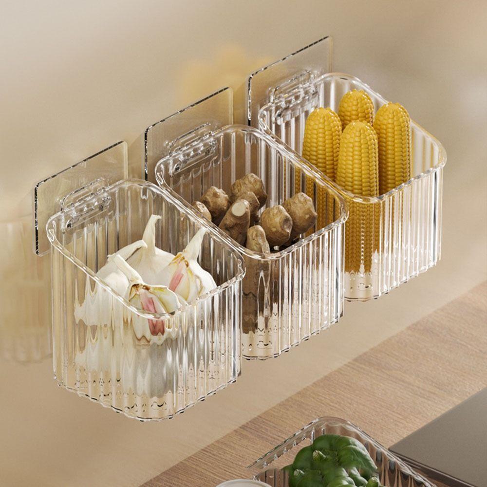 Transparente Ingwer-Knoblauch-Aufbewahrungskörbe ohne Bohren, Küchenaufbewahrungsregal, Badezimmer