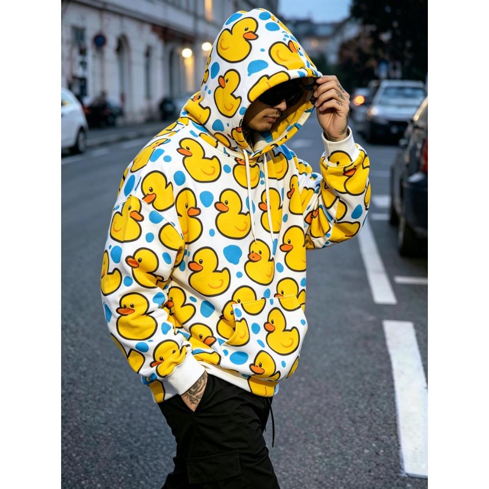 Herren Kapuzenpullover Weiß Gelb Gummienten-Print Atmungsaktiv Weich Pullover Sweatshirt für Niedliche Streetwear Party Tägliche Kleidung