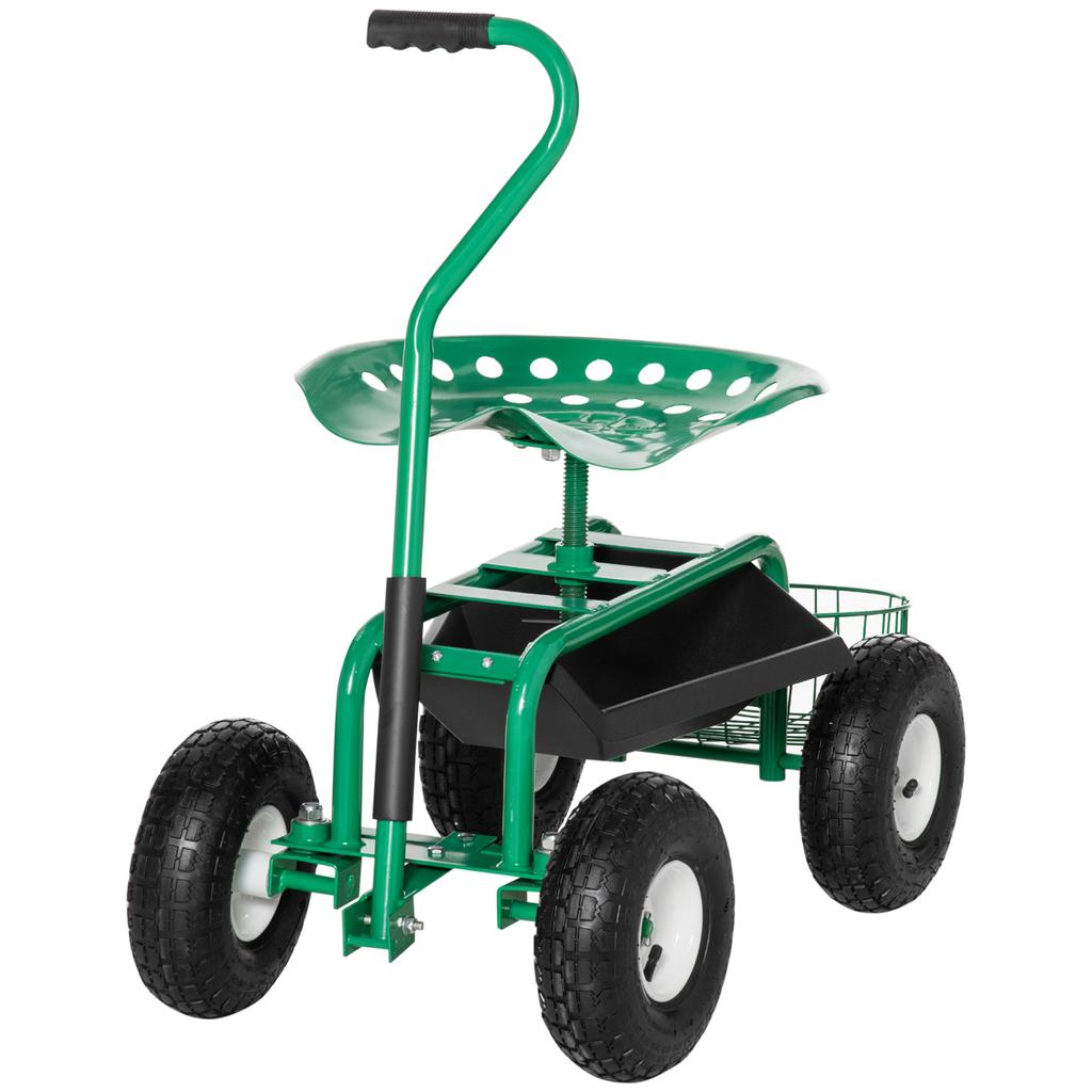 Rolling Seat 360 degrees Rotatable Height-Adjustable Garden Cart with Storage Surface Wheels Handle Mobile Garden Seat Rotatable Work Seat Garden