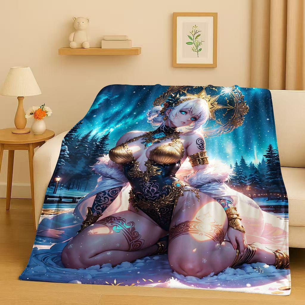 3D Cute Sexy Bikini Girls Cartoon Anime Characters Flannel Blanket,Soft Plush Throw for Home Bedroom Bed Sofa Cover Trave Gift