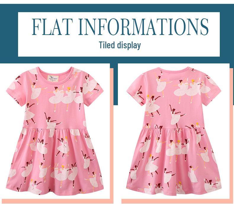 European Unicorn Pattern Summer Dress - Girls' Short-Sleeved Cotton Princess Style