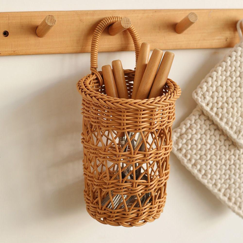 Woven Hanging Basket Hollow Wall Storage Basket New Faux Rattan Basket Home Organizer