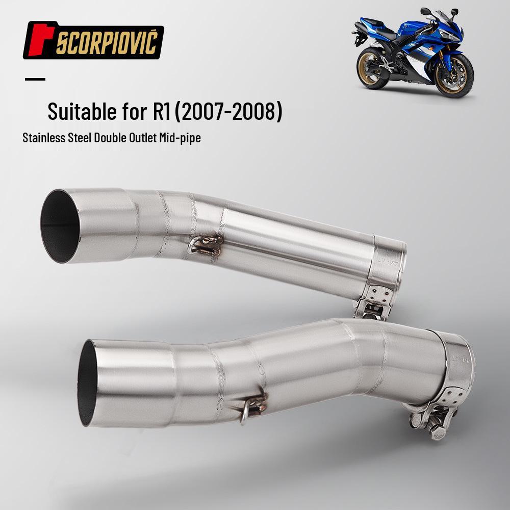 Stainless Steel Mid-Pipe Exhaust Muffler for R1 07-08 Motorcycles/Scooters