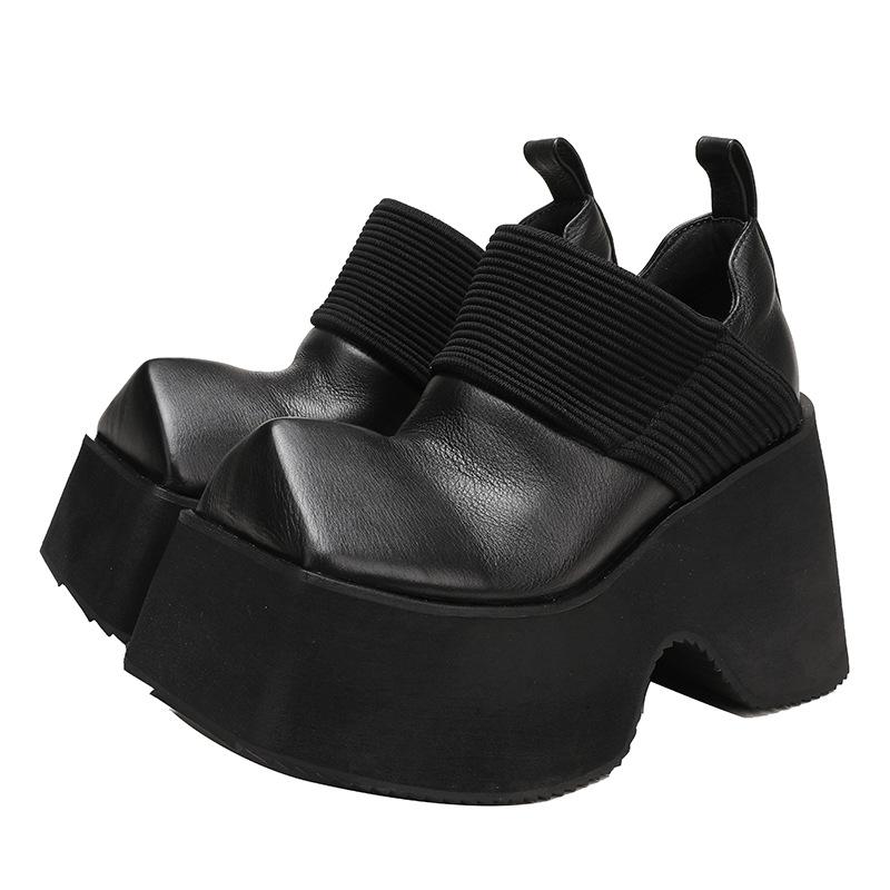 

Модные GKTINOO Ретро Плетеные Туфли на Толстой Подошве 10 см Женские 2024 Осень Новые Натуральная Кожа Квадратный Носок Однотонные Слипоны Платформа 220