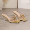 Diamond Bow High-heeled Slippers for Women with Crystal Heel and Pointed PVC Toe Exposed Fashion Sandals