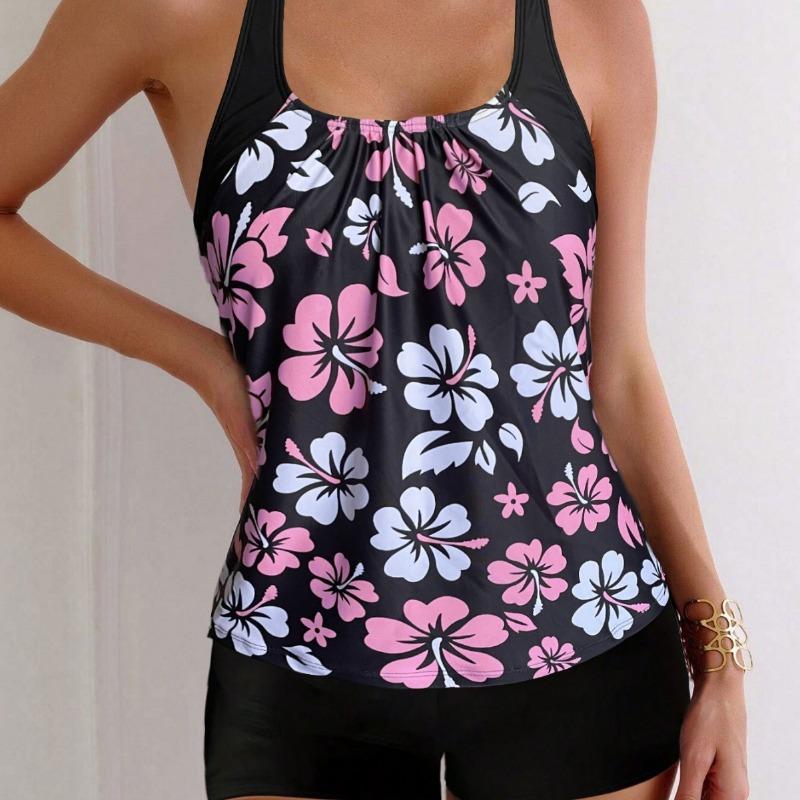 New Split Swimsuit Women's Printed Boxer Shorts Set with High Waisted Print