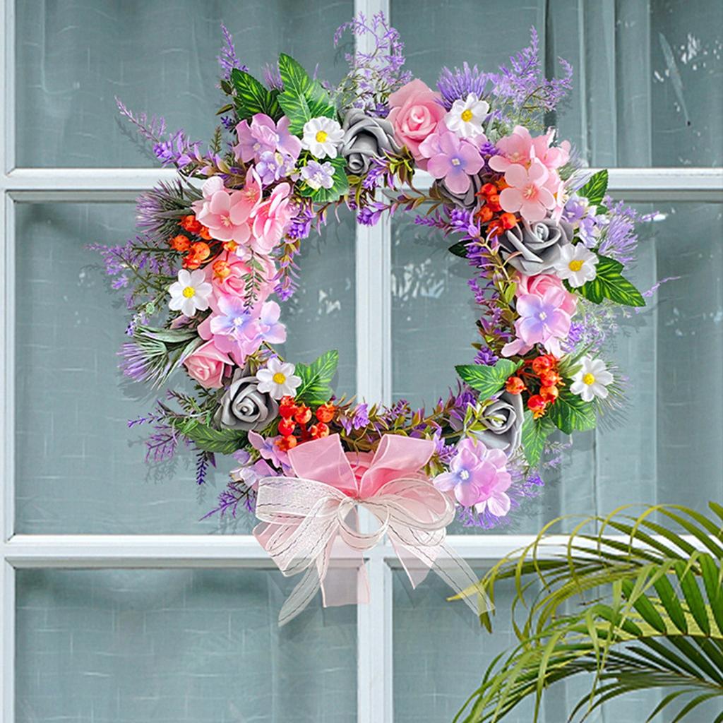 Wianek z symulowanych kwiatów w kształcie kokardy, wianek sezonowy, dekoracja do zawieszenia na drzwiach, rekwizyty świąteczne, dekoracja do zawieszenia na oknie