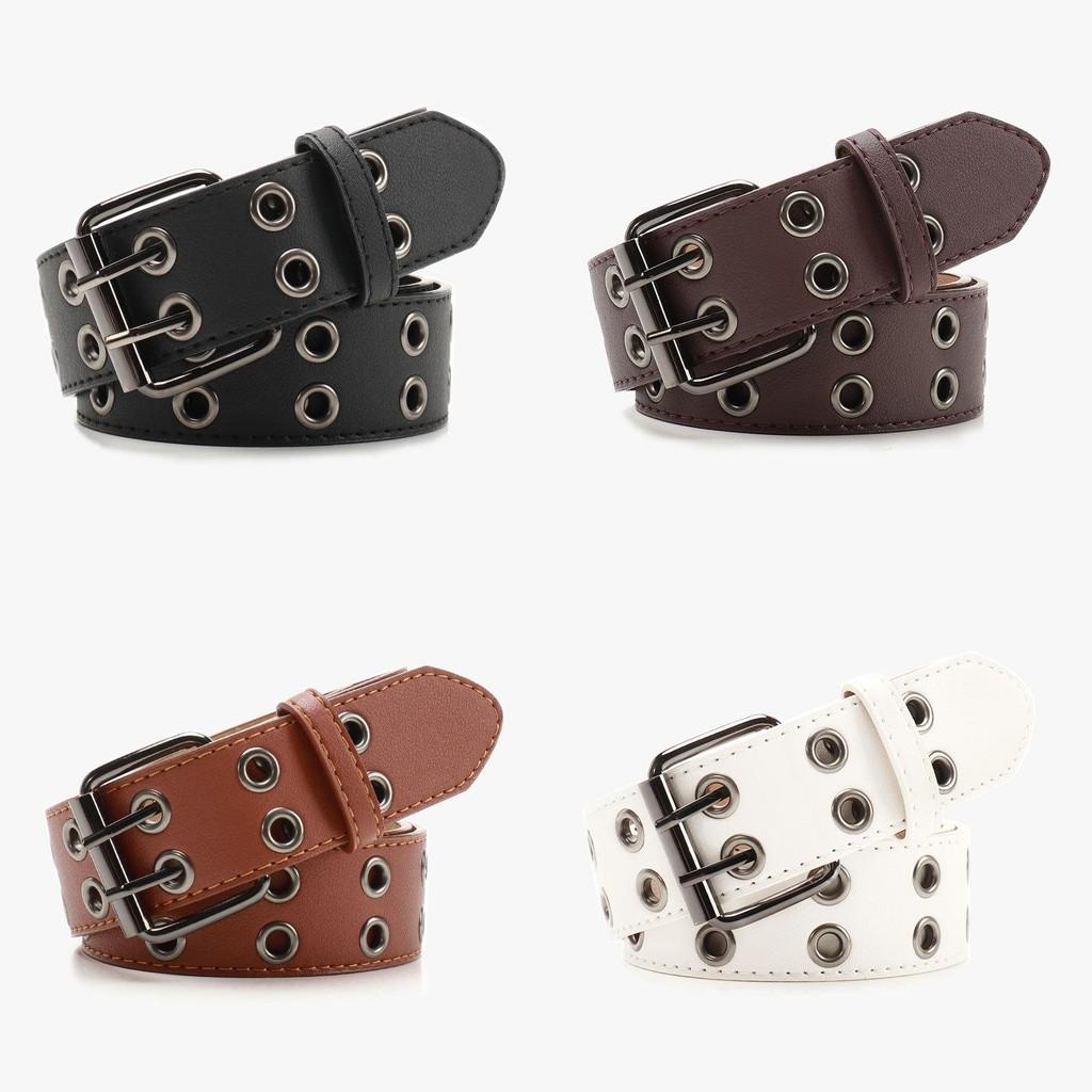 Punk Street Style Double Row Hole Women Casual Belt For Daily Versatile
