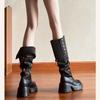 Fashion Pleated Thigh Boots Women's 2025 Autumn Winter Platform Knee-Free Small Tall Knight Boots