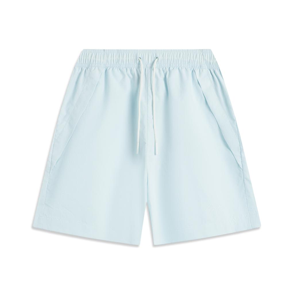 Li Ning Comfortable Simple Loose Fit Drawstring Versatile Solid Color Mid Waist Five Point Casual Shorts Women Shorts Light-Sky-Blue AKSV172-3