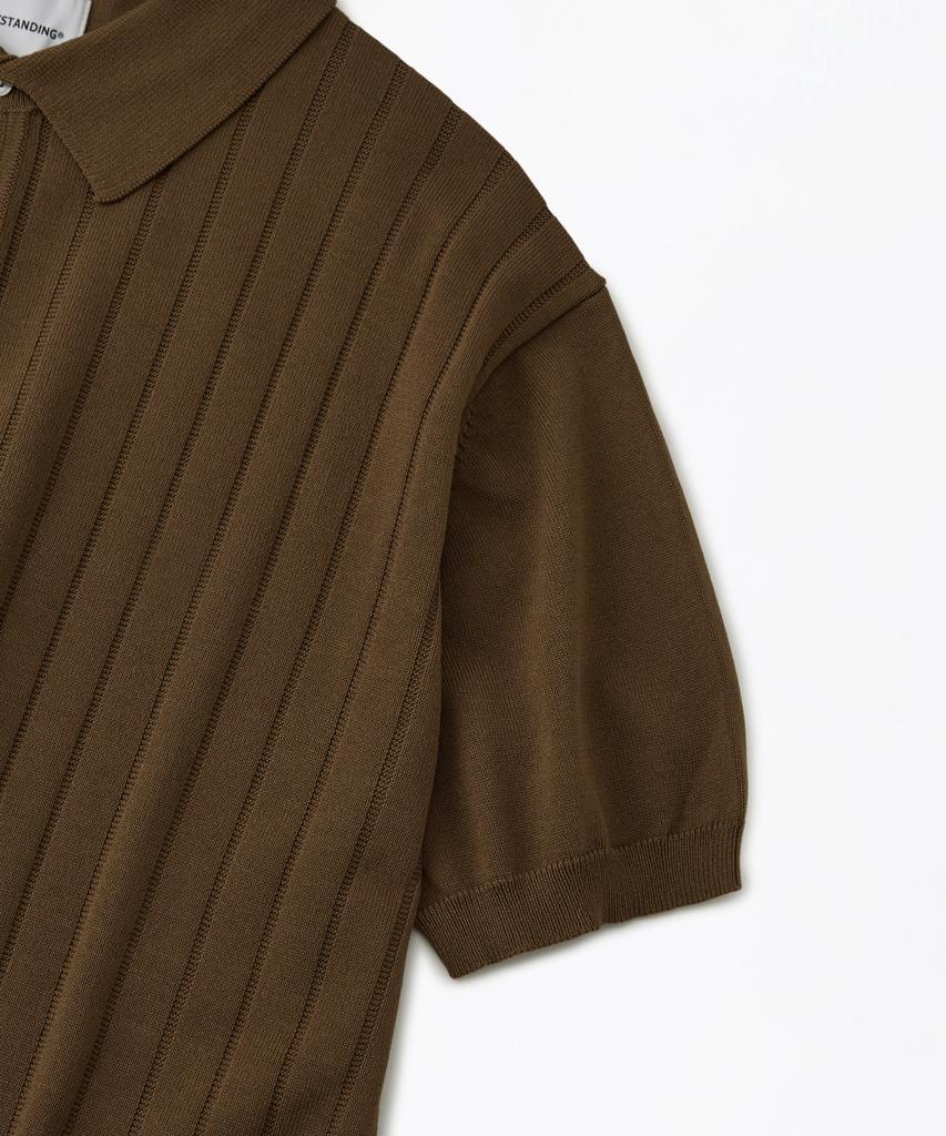OUTSTANDING Hs Stripe Knit Collar Shirt_Brown