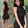 Ruffle Edge Sleeveless Shirt Top Women's Summer French Temperament Medium and Long Waist Slim Shirt Short Skirt