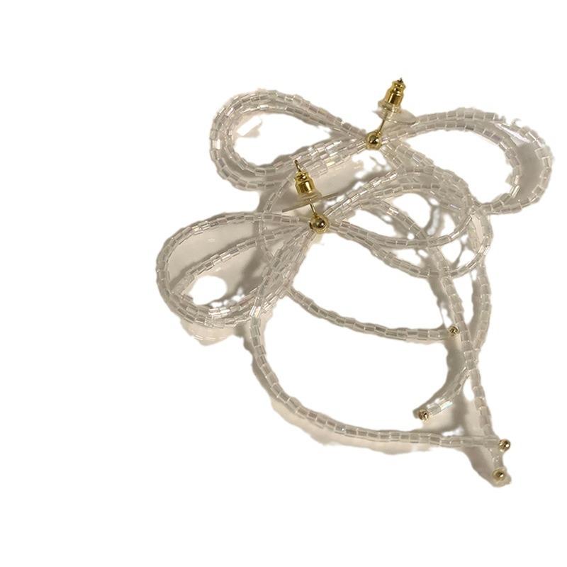 Super Fairy Transparent Crystal Bow Fringed Stud Earrings Female Niche Personality Simple Versatile Temperament Fashion Earrings