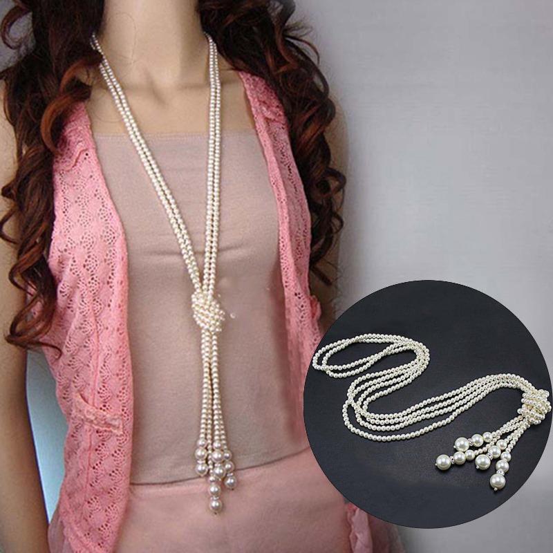 Frauen elegante Quaste Anhänger lange Kette Charms Pullover Halskette