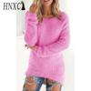 HNXC Women's Fashion Casual Solid Color Print Autumn Winter Long Sleeve O-Neck Loose Sweaters
