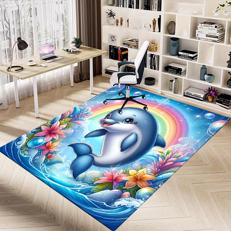 1PC Dolphin Rainbow Extra Large Non Slip Floor carpet, Office, family, Studio   Large Area Rug Indoor Rugs, Bold Statement Piece