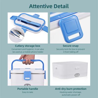 Heating Lunch Box 1.8L 60W Portable Stainless Steel 110/220V+12V/24V Dual Power Supply Interface