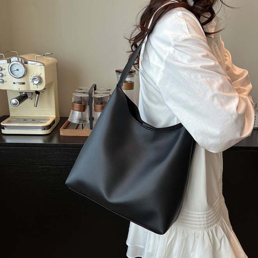 Elegante Weiche PU-Tragetasche Spritzwassergeschützt Französische Achseltasche Einfarbige Handtasche Einkaufen