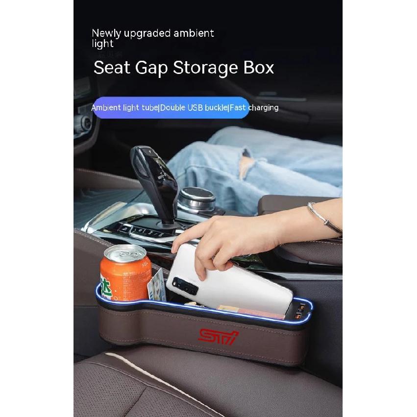 For Subaru STI Outback Brz Wrx Xv Ascent Forester Impreza Legacy Car Sewn Seat Gap Crevice Slot Storage Box light USB Charging