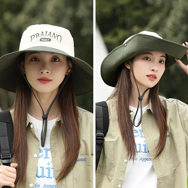 WTEMPO Women's Embroidery Patchwork Retro Denim Sun Hats Couple Wide Brim Trekking Camping Hiking Wind-proof Rope Hats