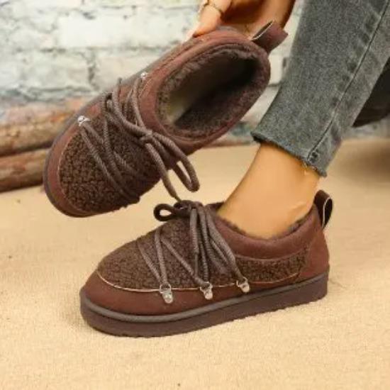 

New Large-sized Thick-soled, Fleece, Thickened Laced Snow Boots for Women Warm Ankle Boots for Women Cotton Shoes for Women 43