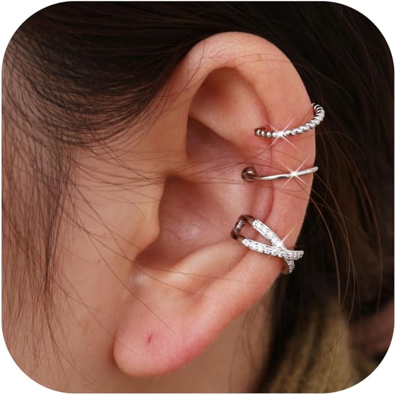 Ear Cuff Earrings for Women Non Piercing 14K Gold Plated Ear Cuffs Non Pierced Adjustable Fake Earrings Jewelry 3-4PCS