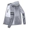 Jaqueta masculina listrada com letras e leve para o verão, com capuz, casual, à prova de vento, para pesca