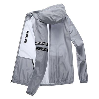 Giacca da uomo estiva leggera a righe con cappuccio, giacca casual antivento da pesca