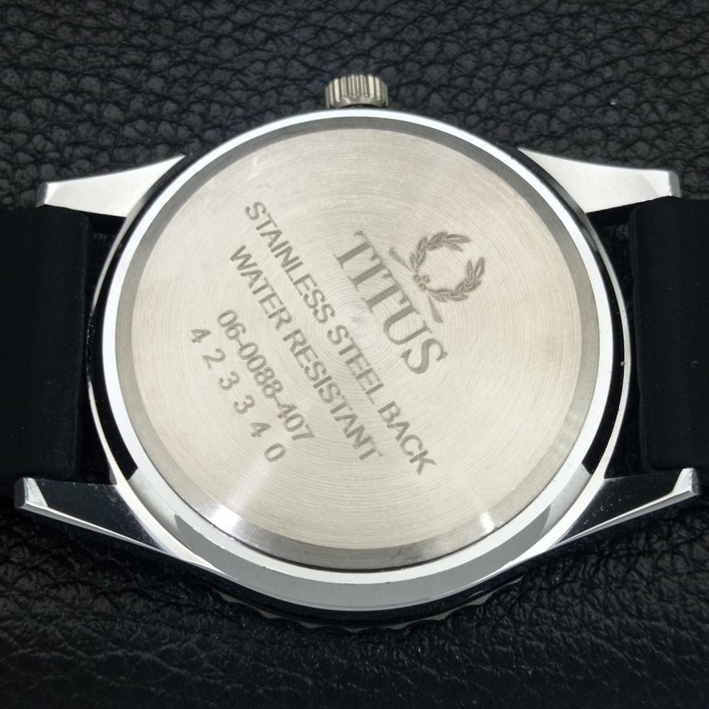 HAND-WINDING VINTAGE TITUS SWISS MENS TURNABLE BEZEL BLACK DIAL WATCH A700215-5 R202-a700215