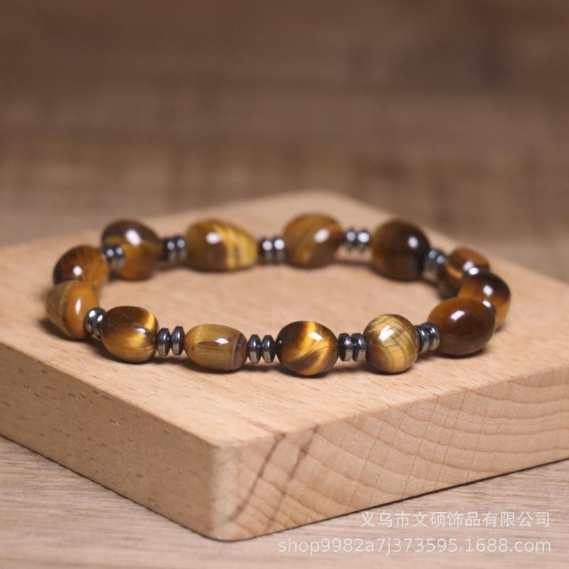 Tiger's Eye Hematite Beaded Bracelet – Grounding Healing Jewelry, Minimalist Protection Gift for Men Women