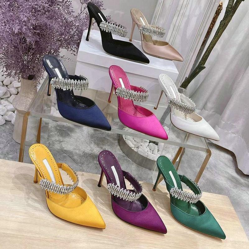 Fashion 2cm/6cm/8cm/10cm Pointy Fine Heels Rhine-diamond Chain Satin High Heels Mullers Wedding Shoes Bridesmaid Heels