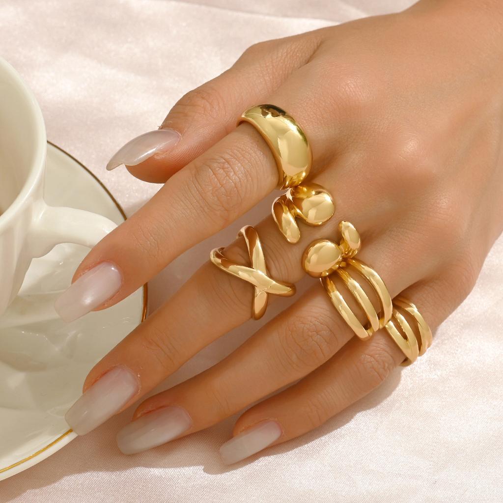 2025 New Hot-selling Wind Ring Set Niche Geometric Line Design Metal Ring Open Ring