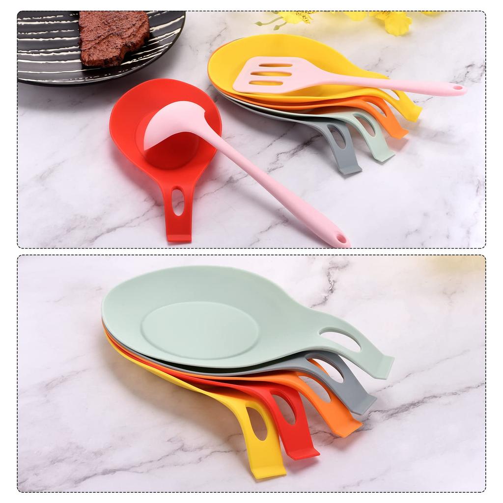 Uxcell Silicone Spoon Rest, Black, Heat-Resistant Kitchen Utensil Holder for Stovetops and Countertops, Farmhouse Use, 195mm X 95mm, Pack of 8