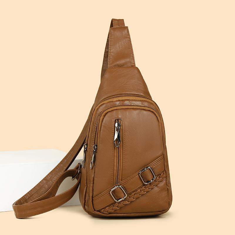Chest Bag Women's Soft Leather Shoulder Bag Vintage Crossbody Bag