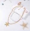 Leisure vacation ocean wind white conch chain double stacked alloy starfish pendant temperament women's necklace
