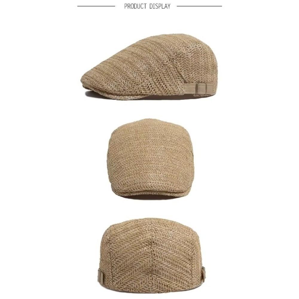 Stylish Hollow Design Straw Beret Adjustable Breathable Newsboy Cap Sun Protection Ivy Cap Unisex